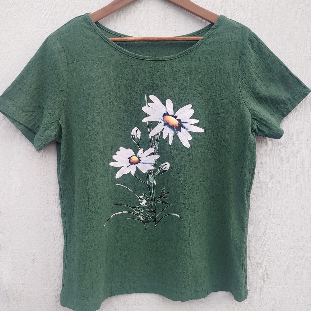 Green Floral Women's Crepe Top XL